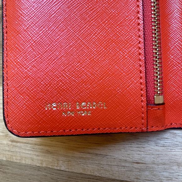 Henri Bendel Fold Snap Button Closure Retro Slim Card Bill Wallet Orange - Picture 7 of 12